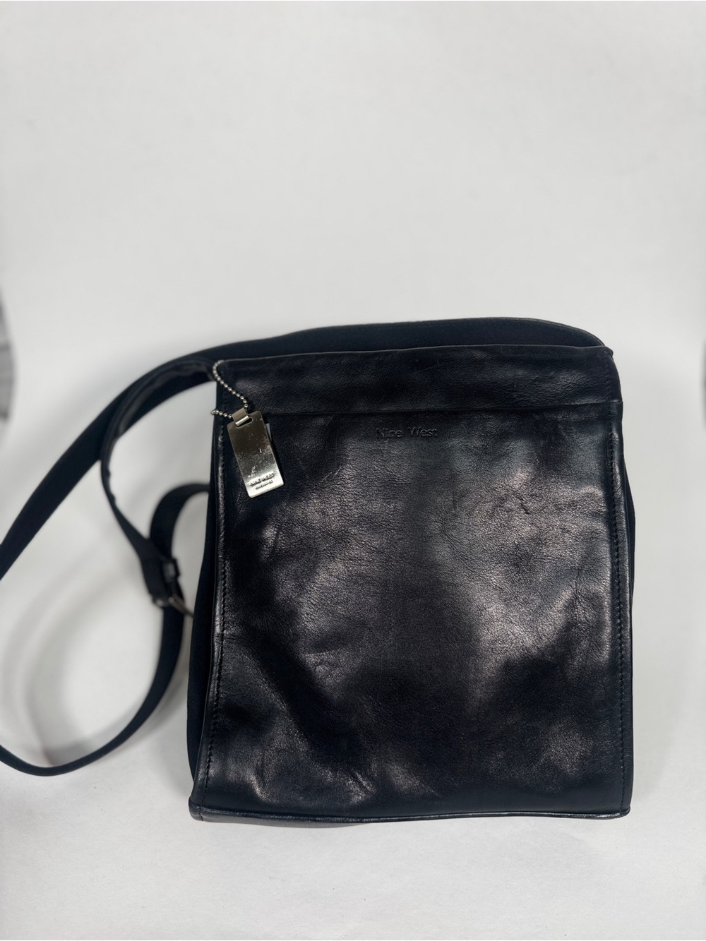 Vintage Nine West Leather Canvas Crossbody Bag Black 90s Y2K